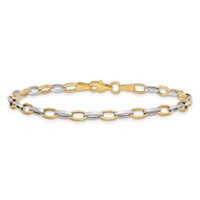 14K Two-tone Polished Oval Cable Link Bracelet, 7.25" view 3