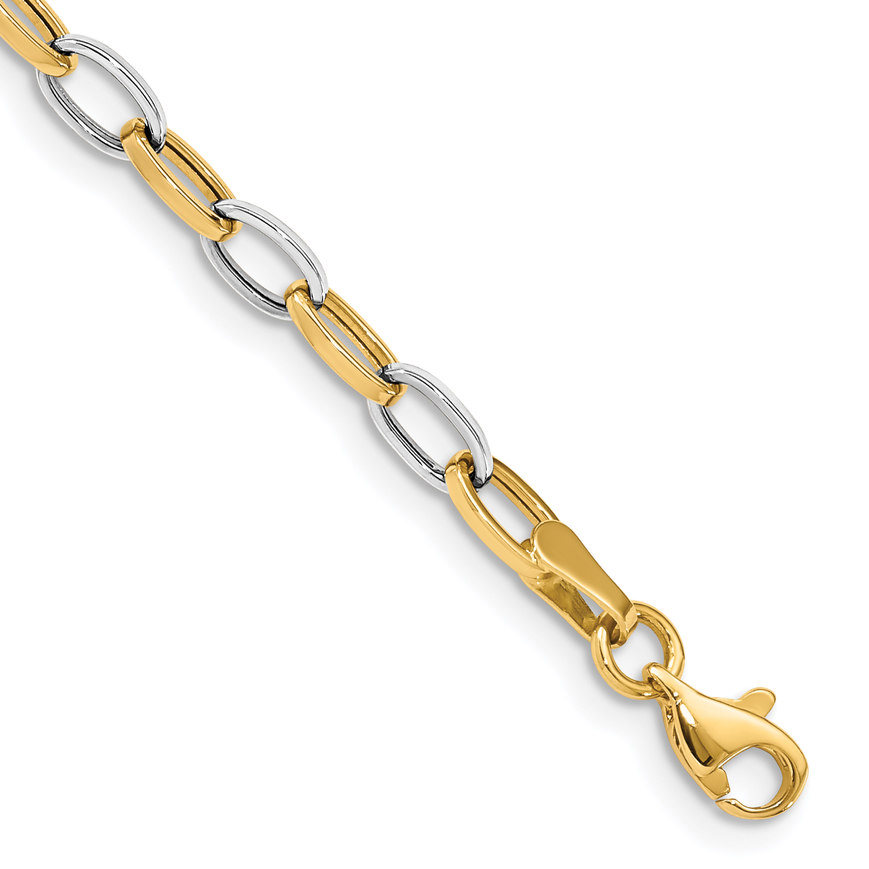 14k Two-tone Polished Oval Cable Link 7.25 inch Bracelet (FB1390-7.25)
