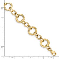14K Yellow Gold Polished and Textured 12mm Fancy Circle Link Bracelet, 7.25" view 3
