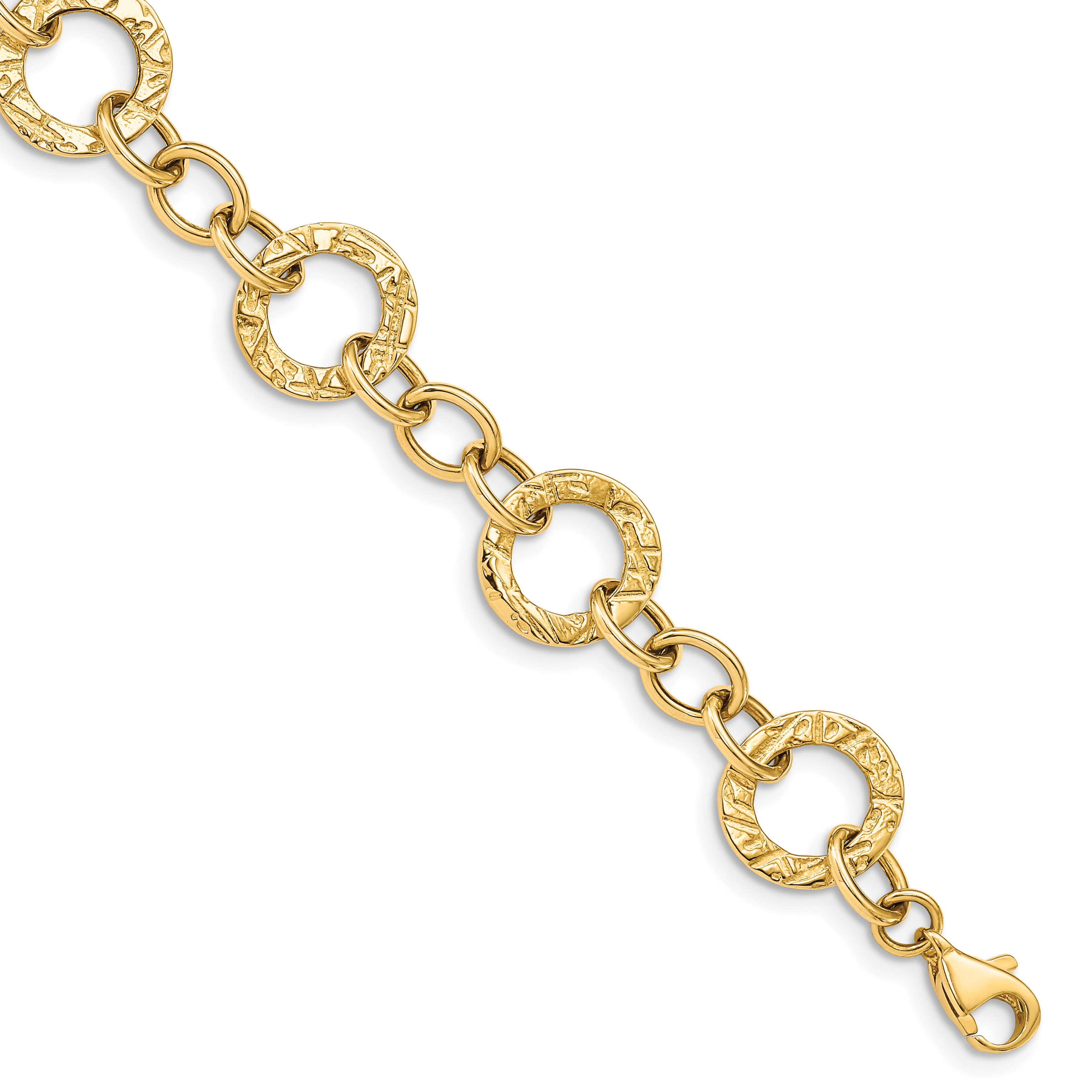 14k Polished and Textured 12mm Fancy Circle Link 7.25 inch Bracelet (FB1396-7.25)