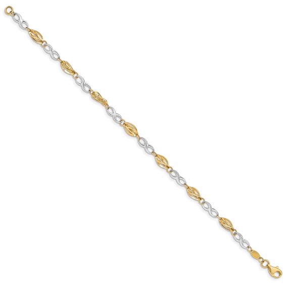 14K Two-Tone Polished Infinity Symbol and Fancy Link 7.5 inch Bracelet