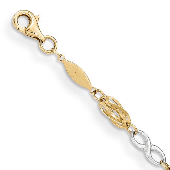 14K Two-Tone Polished Infinity Symbol and Fancy Link 7.5 inch Bracelet
