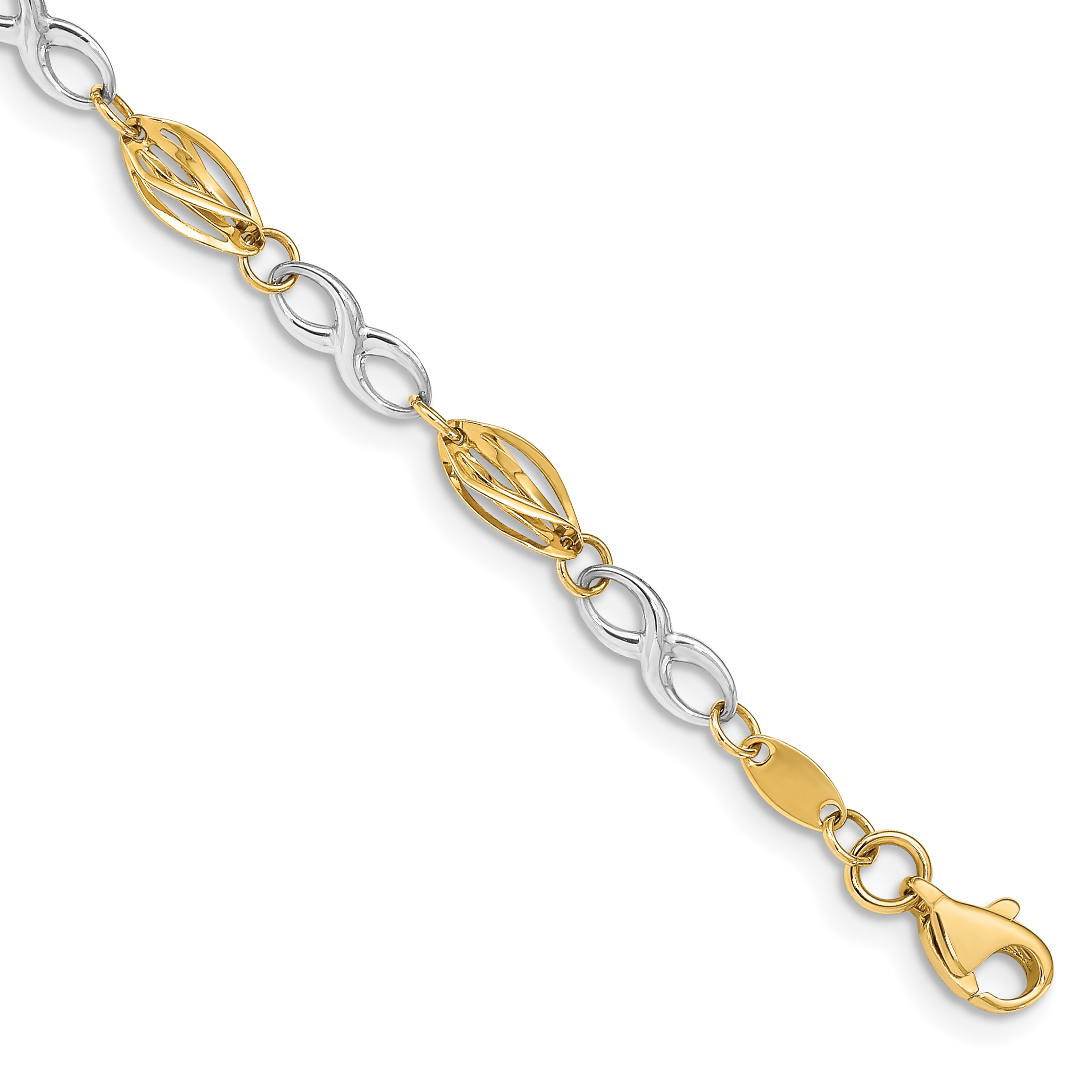 14K Two-Tone Polished Infinity Symbol and Fancy Link 7.5 inch Bracelet (FB1417-7.5)