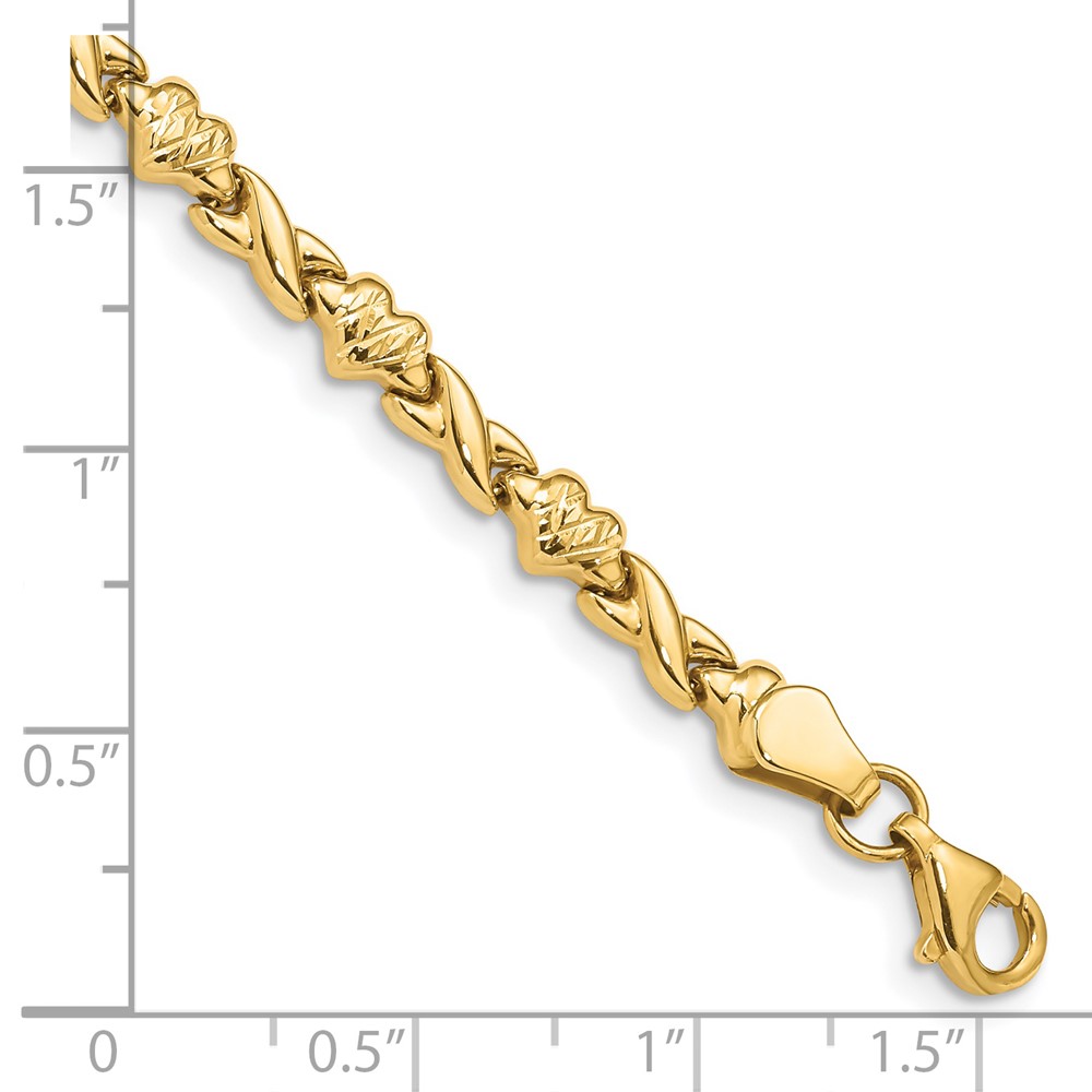 14k Polished Diamond-cut X-and-Heart 7 inch Bracelet (FB1431-7)