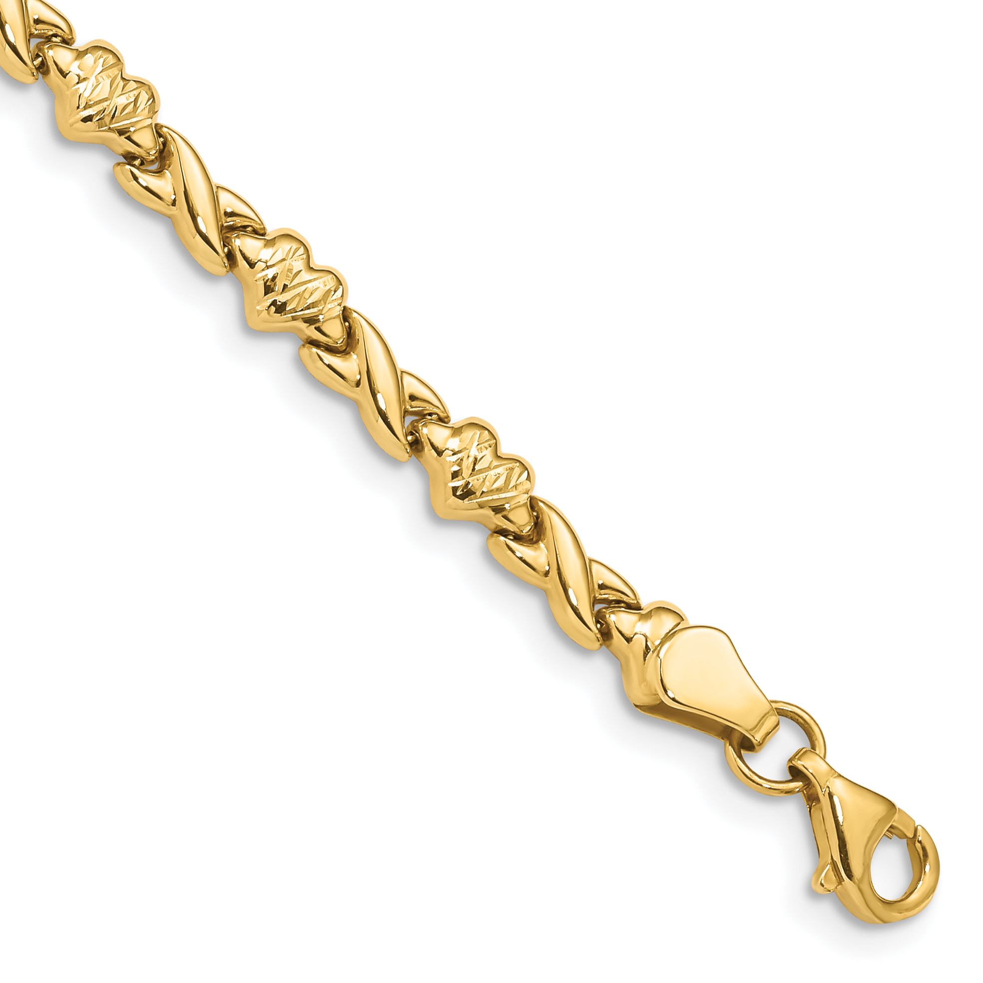 14k Polished Diamond-cut X-and-Heart 7 inch Bracelet (FB1431-7)