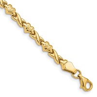 14K Yellow Gold Polished Diamond-cut X-and-Heart Bracelet, 7" view 1