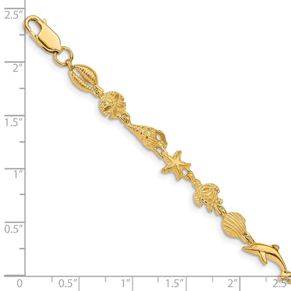 14K Polished and Textured Sea Life 7.25 inch Bracelet