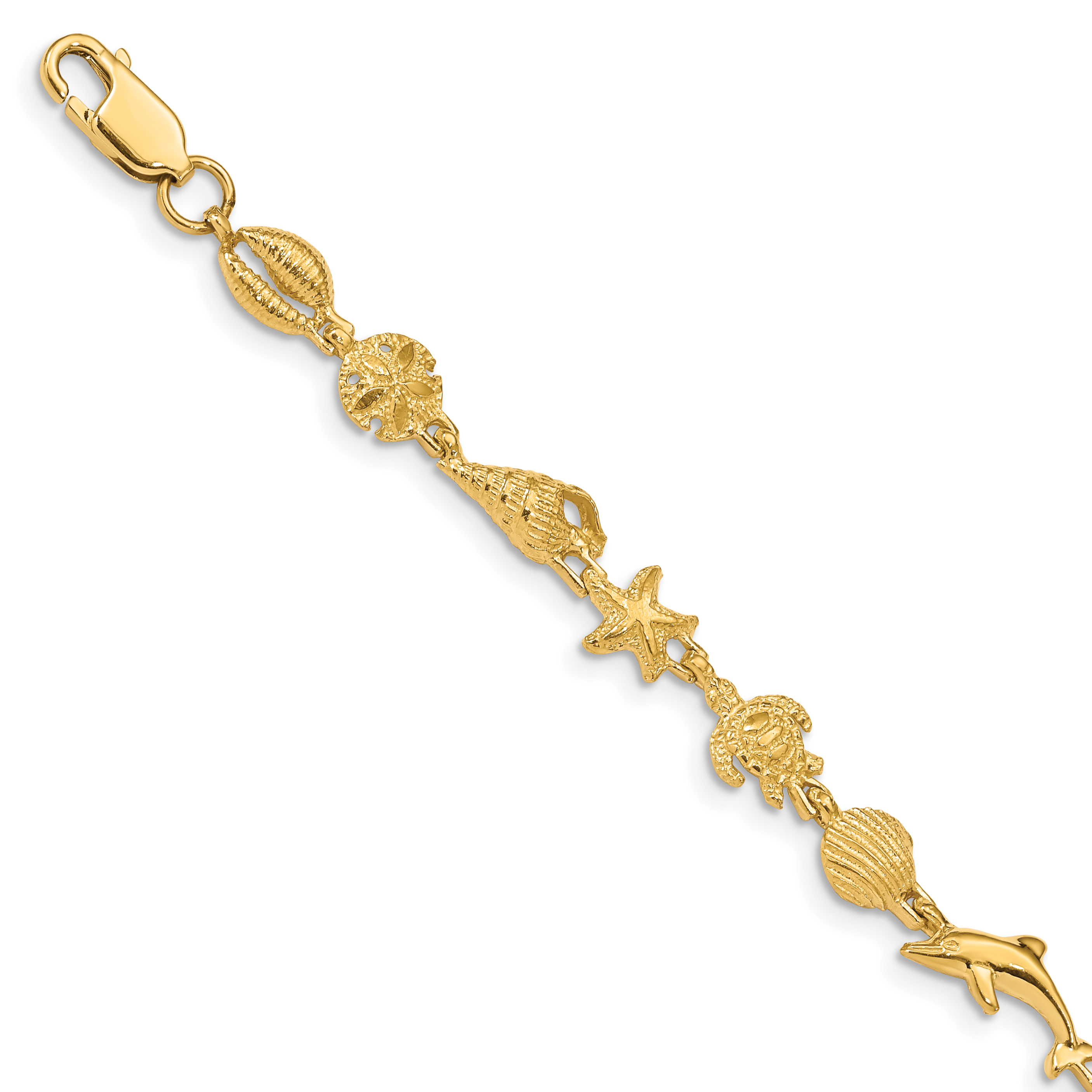 14K Polished and Textured Sea Life 7.25 inch Bracelet (FB1443-7.25)