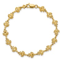 14K Yellow Gold Polished and Textured Turtle Bracelet - 7in view 4