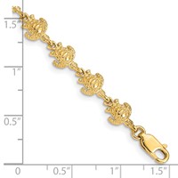14K Yellow Gold Polished and Textured Turtle Bracelet - 7in view 3