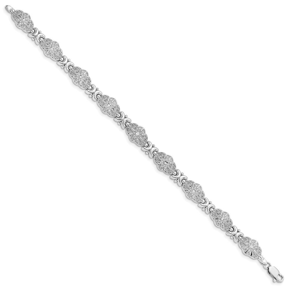 14K White Gold Polished and Textured Fancy Floral Link 7.5 inch Bracelet (FB1449W-7.5)