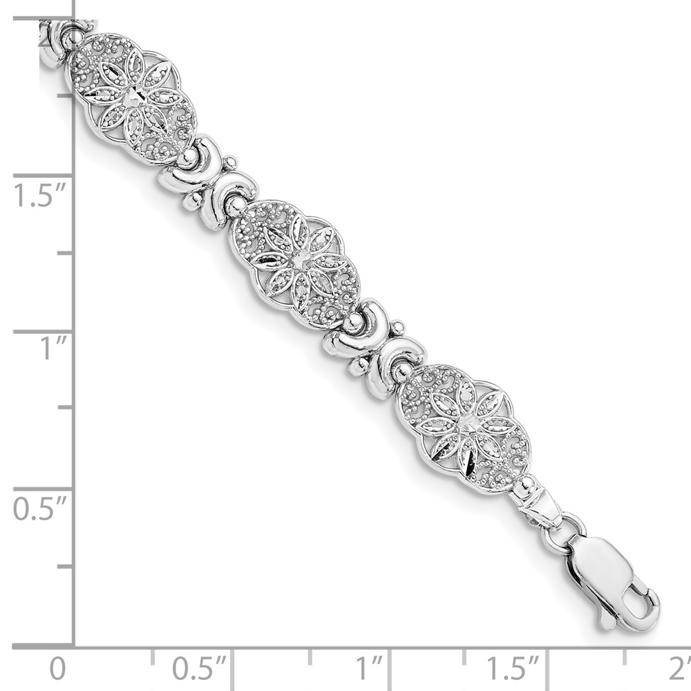 14K White Gold Polished and Textured Fancy Floral Link 7.5 inch Bracelet (FB1449W-7.5)