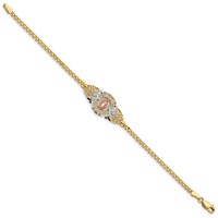 14K Two-tone Bracelet with White Rhodium Our Lady of Guadalupe and Bismark Chain, 7" view 2