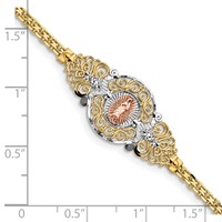 14K Two-tone Bracelet with White Rhodium Our Lady of Guadalupe and Bismark Chain, 7" view 3
