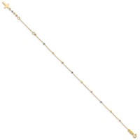 14K Tri-color Diamond-cut Beaded Bracelet Plus 1 Inch Cross Extender, 7" view 2