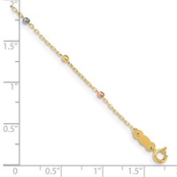 14K Tri-color Diamond-cut Beaded Bracelet Plus 1 Inch Cross Extender, 7" view 3