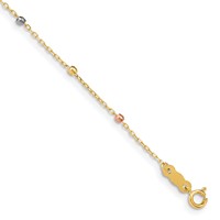 14K Tri-color Diamond-cut Beaded Bracelet Plus 1 Inch Cross Extender, 7" view 1