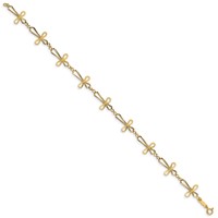 14K Yellow Gold Diamond-cut Open Cross Bracelet, 7.5" view 2
