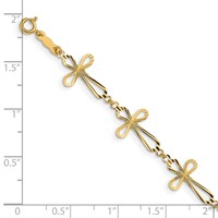 14K Yellow Gold Diamond-cut Open Cross Bracelet, 7.5" view 3