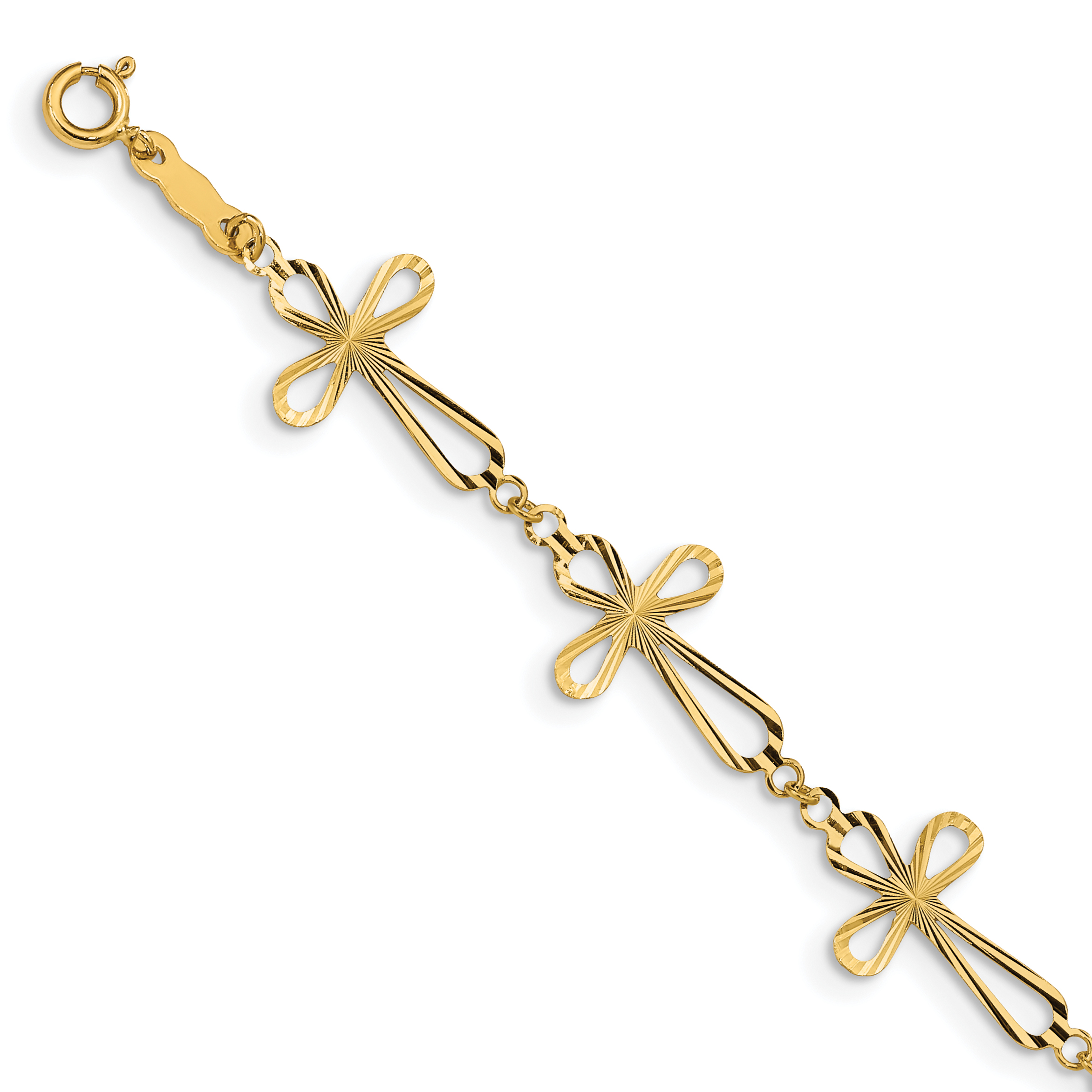 14K Diamond-cut Open Cross 7.5 inch Bracelet (FB1457-7.5)