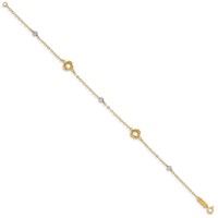 14K Two-tone Love Knots and Beads on Small Heart Link Bracelet, 7.5" view 2