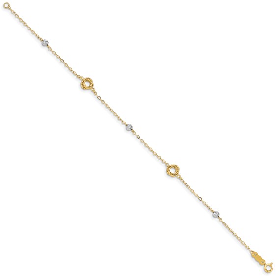 14k Two-tone Love Knots and Beads on Small Heart Link 7.5 inch Bracelet