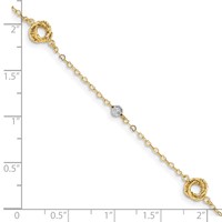 14K Two-tone Love Knots and Beads on Small Heart Link Bracelet, 7.5" view 3
