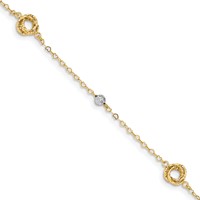 14K Two-tone Love Knots and Beads on Small Heart Link Bracelet, 7.5" view 1