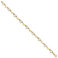 14K Yellow Gold Diamond-cut Open and Polished Hearts Bracelet, 7.5" view 2
