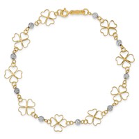 14K Two-tone Diamond-cut Open 4-Leaf Clovers and Beads Bracelet, 7.5" view 4
