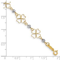 14K Two-tone Diamond-cut Open 4-Leaf Clovers and Beads Bracelet, 7.5" view 3