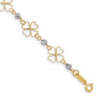 14K Two-tone Diamond-cut Open 4-Leaf Clovers and Beads Bracelet, 7.5" view 1