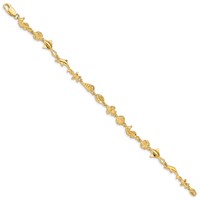 14K Yellow Gold Polished and Textured Ocean Motif Bracelet, 7" view 2