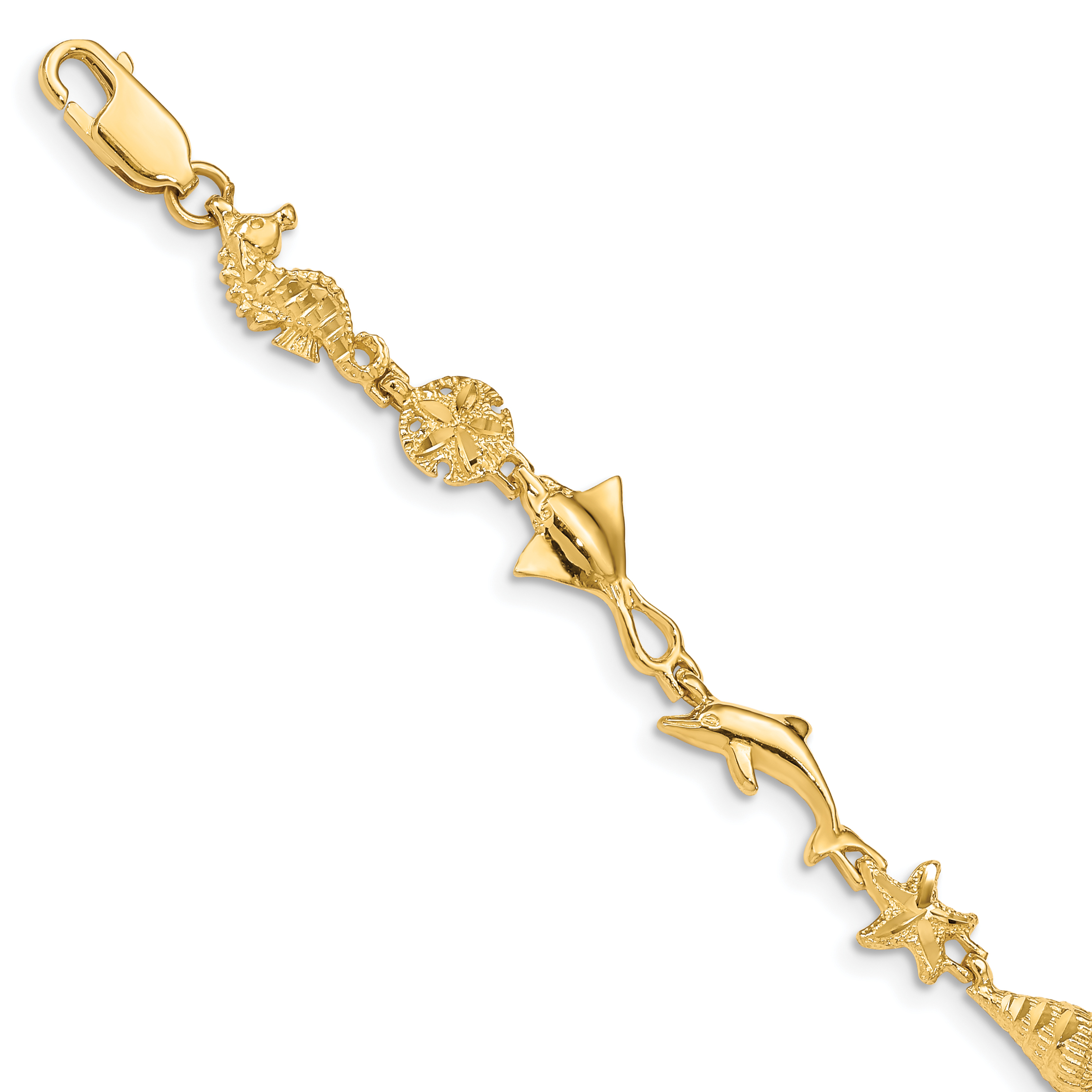 14k Polished and Textured Ocean Motif 7 inch Bracelet (FB1494-7)
