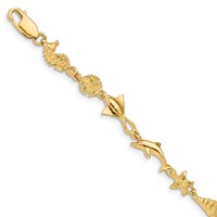 14K Yellow Gold Polished and Textured Ocean Motif Bracelet, 7" view 1