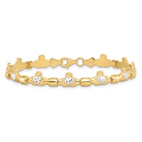 14K Bracelet with White Rhodium Diamond-cut Claddagh Polished Link, 7.25" view 3