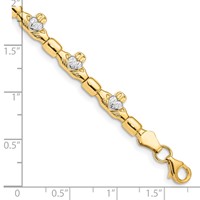14K Bracelet with White Rhodium Diamond-cut Claddagh Polished Link, 7.25" view 4