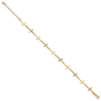 14K Yellow Gold Polished and Diamond-cut Crosses Bracelet Plus 1 Inch Extender, 7" view 2