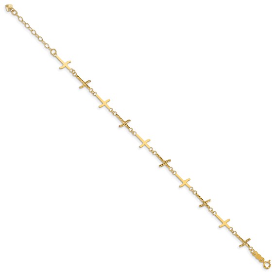 14k Polished and Diamond-cut Crosses 7 inch Bracelet Plus 1 inch Extender