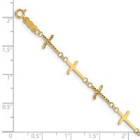 14K Yellow Gold Polished and Diamond-cut Crosses Bracelet Plus 1 Inch Extender, 7" view 3