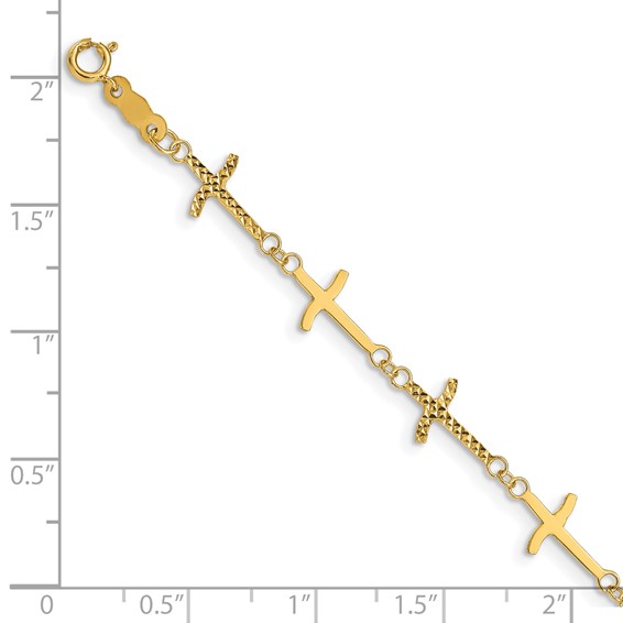 14k Polished and Diamond-cut Crosses 7 inch Bracelet Plus 1 inch Extender