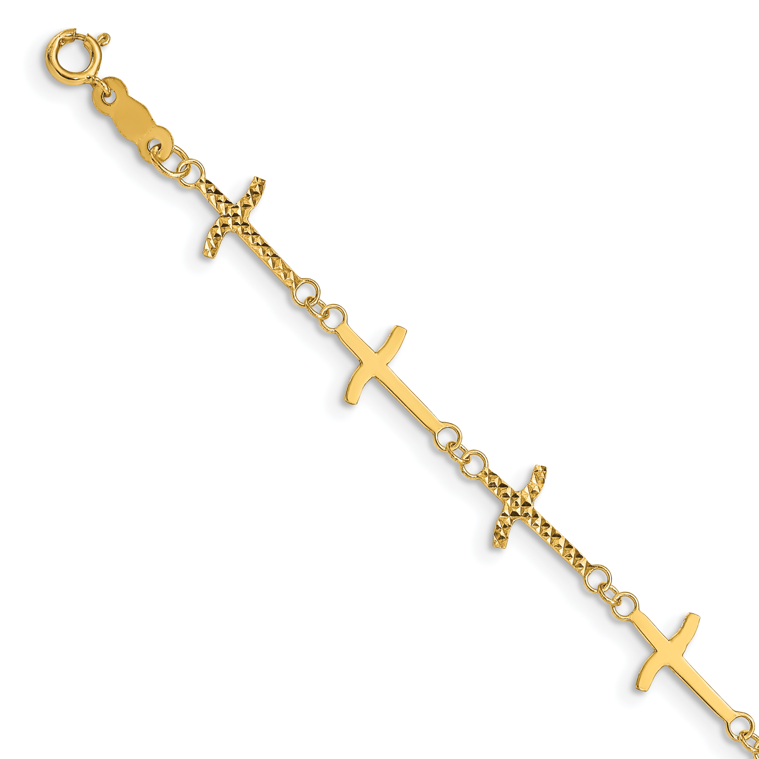 14k Polished and Diamond-cut Crosses 7 inch Bracelet Plus 1 inch Extender (FB1498-7)