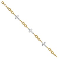 14K Bracelet with White Rhodium Polished Cross and Infinity Symbol Link, 7.25" view 2