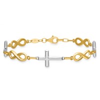 14K Bracelet with White Rhodium Polished Cross and Infinity Symbol Link, 7.25" view 3