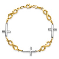 14K Bracelet with White Rhodium Polished Cross and Infinity Symbol Link, 7.25" view 4