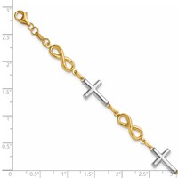 14K Bracelet with White Rhodium Polished Cross and Infinity Symbol Link, 7.25" view 5
