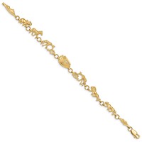 14K Yellow Gold Polished and Textured Noahs Ark Bracelet, 7" view 2