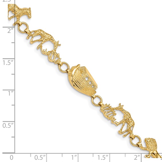 14k Polished and Textured Noahs Ark 7 inch Bracelet