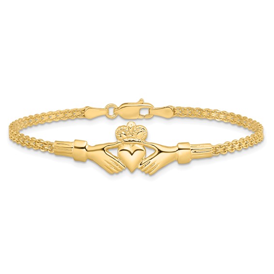 14K Polished Claddagh and Bismark Chain 7 inch Bracelet