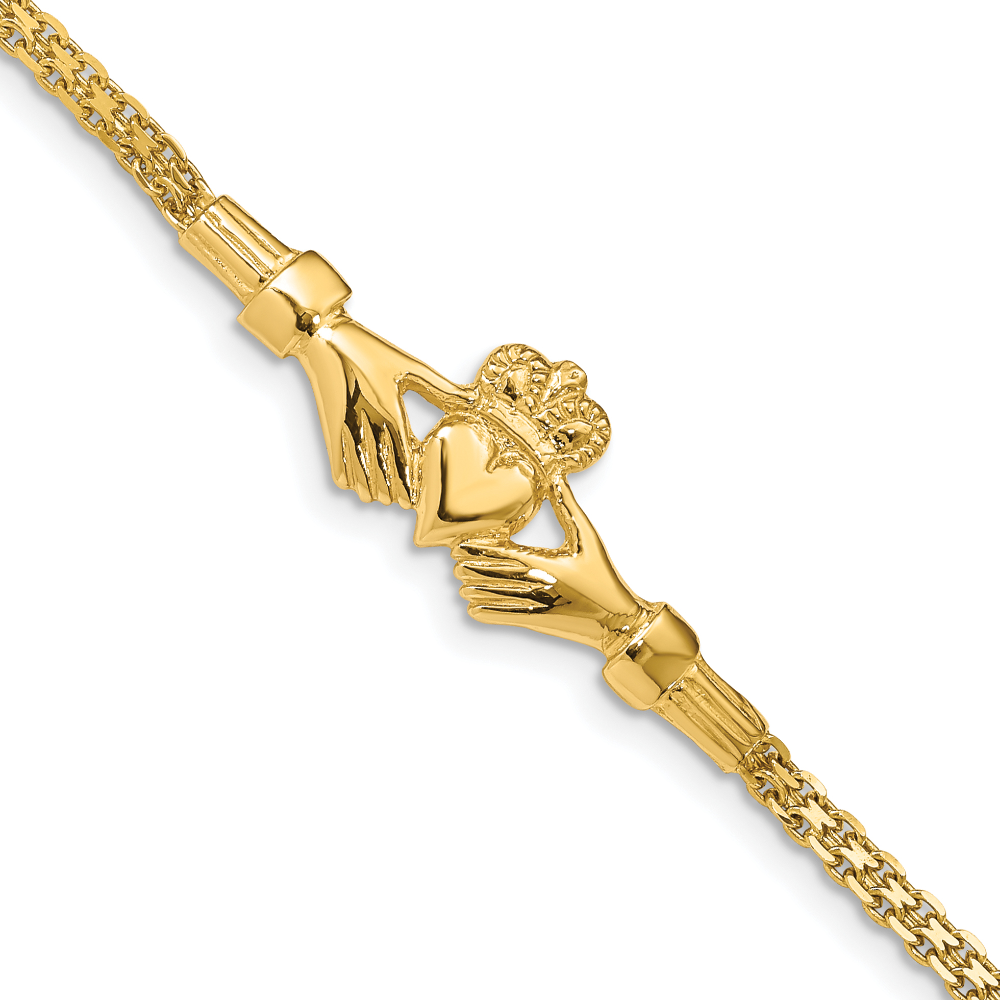 14K Polished Claddagh and Bismark Chain 7 inch Bracelet (FB1513-7)